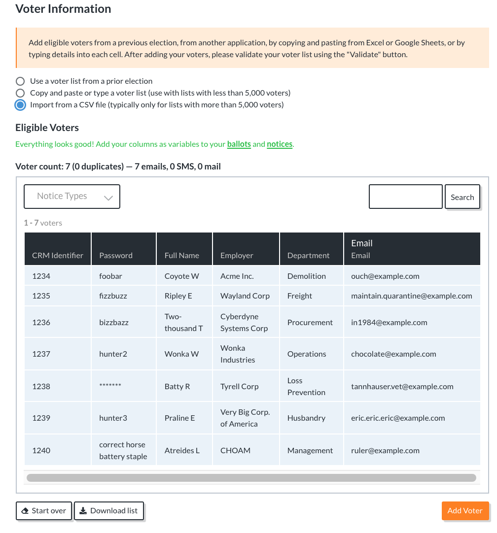 the user interface to showing list of eligible voters