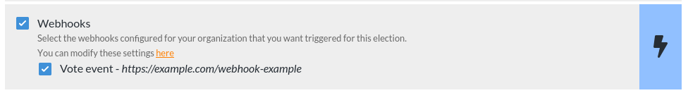 a UI for configuring webhook settings for a single vote